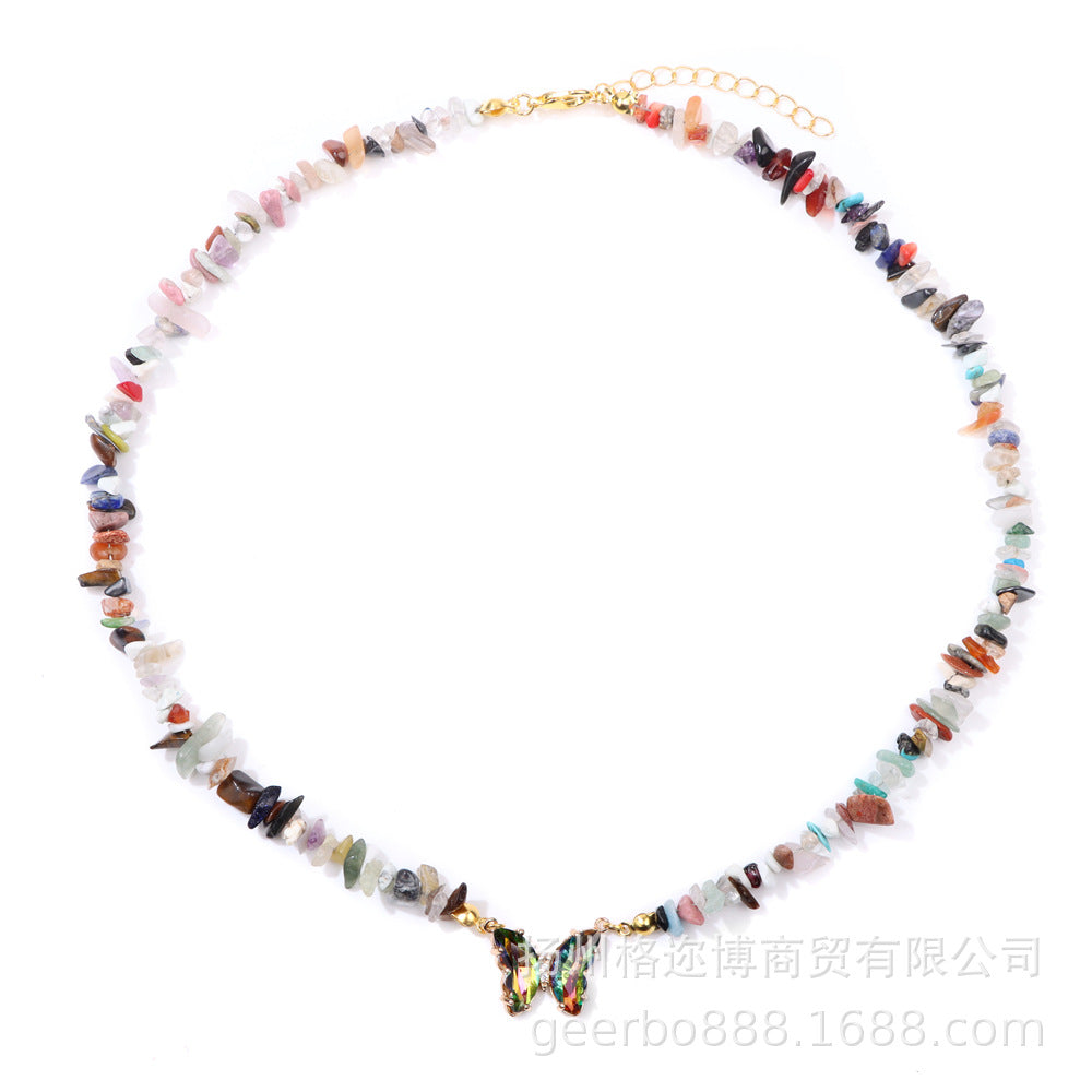 Wholesale Natural Color Stone Handmade Crystal Butterfly Pendant Necklaces ACC-NE-GEB001