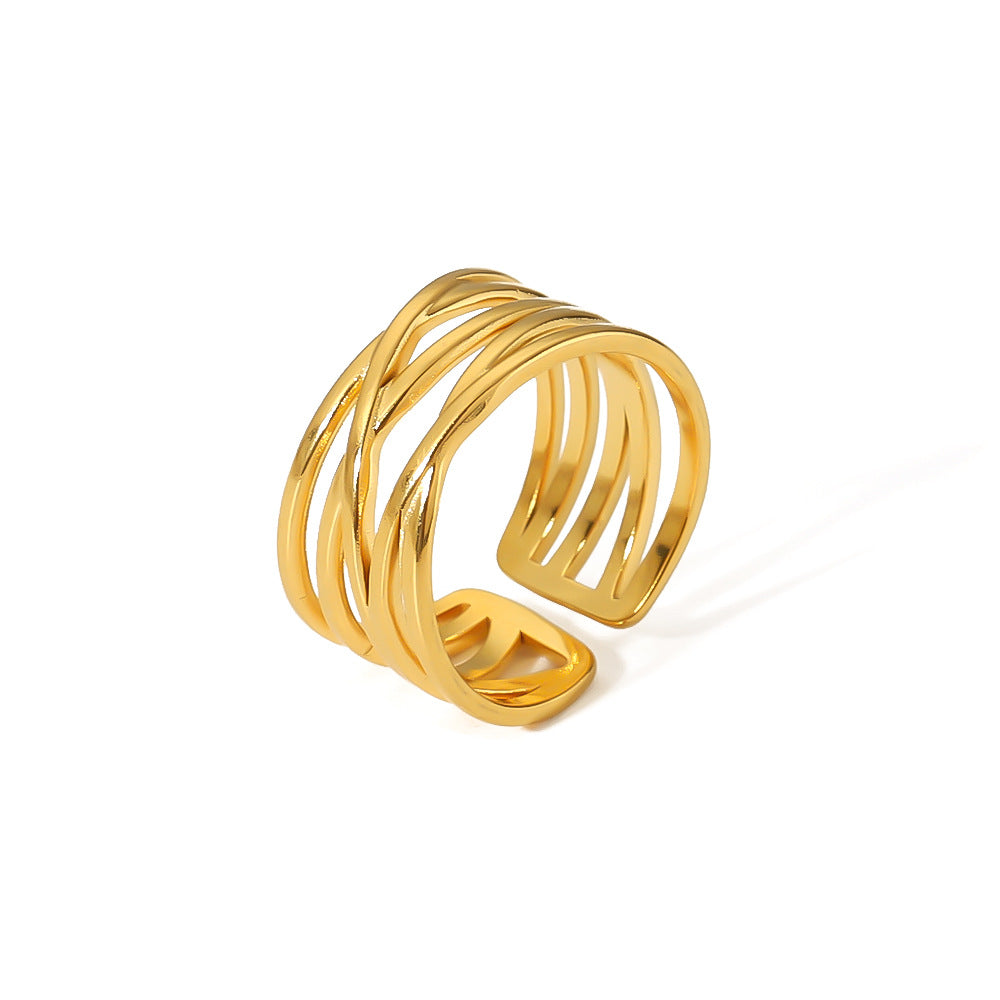 Wholesale Light Luxury 18K Gold Stainless Steel Hollow Rings ACC-RS-LiQuan004
