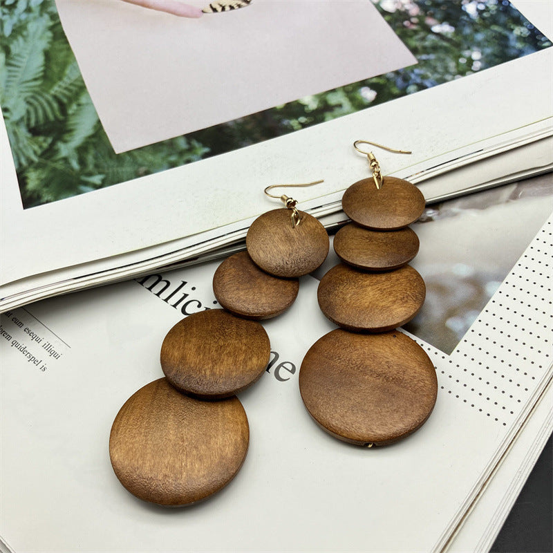 Wholesale Vintage Ethnic Style Round Earrings Wood Earrings ACC-ES-FX015