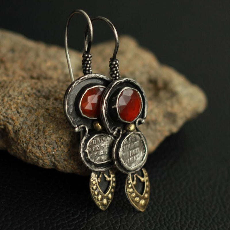 Wholesale Retro Ethnic Teardrop Embossed Alloy Earrings Jewelry Accessory Gift