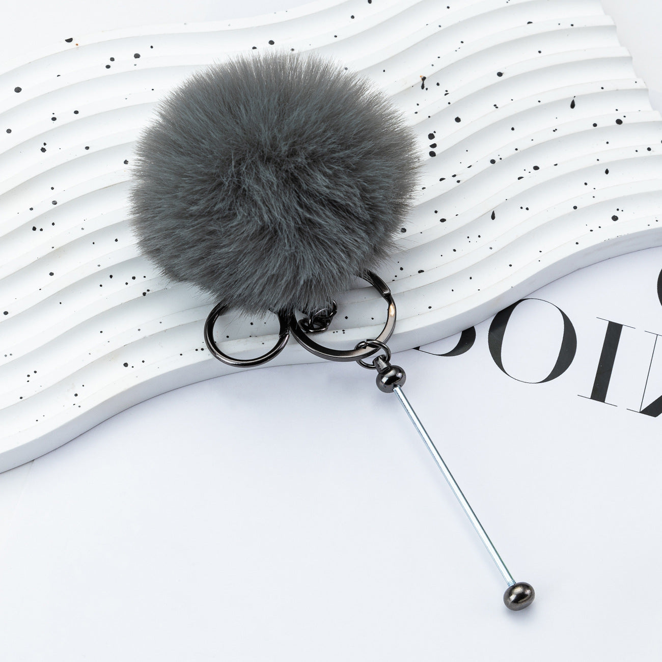 Wholesale DIY Beadable Plush Ball Keychain