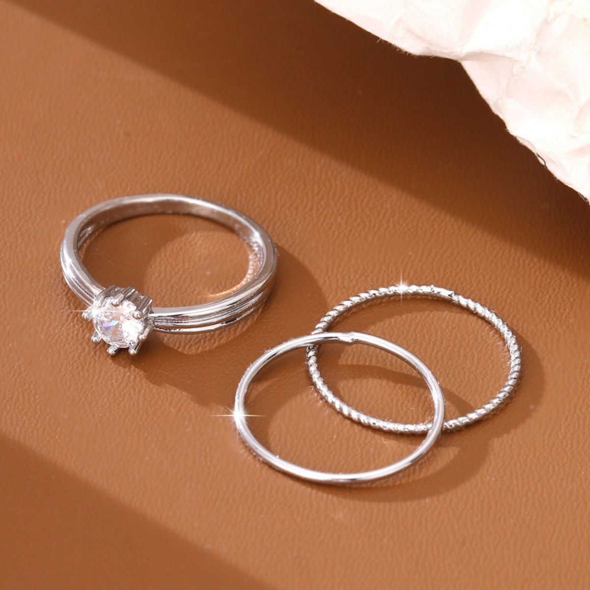 Wholesale Classic twisted plain ring multi-piece ring set with shiny white zircon ring