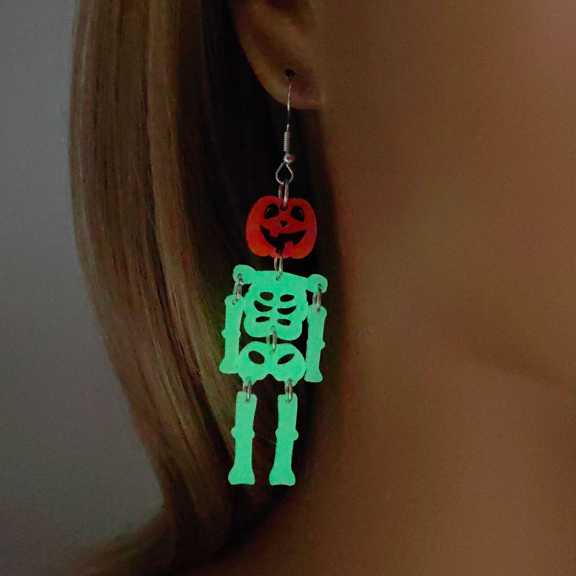 Wholesale Halloween Acrylic Luminous Pumpkin Skull Earrings ACC-ES-XiZhao022