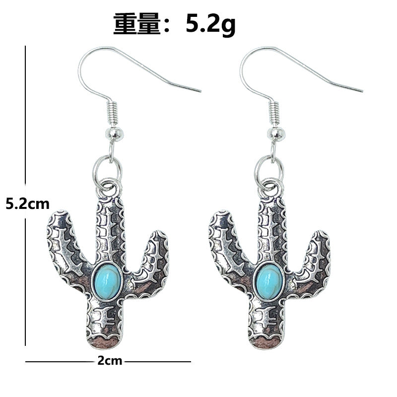 Wholesale  turquoise cactus alloy  western style Earrings