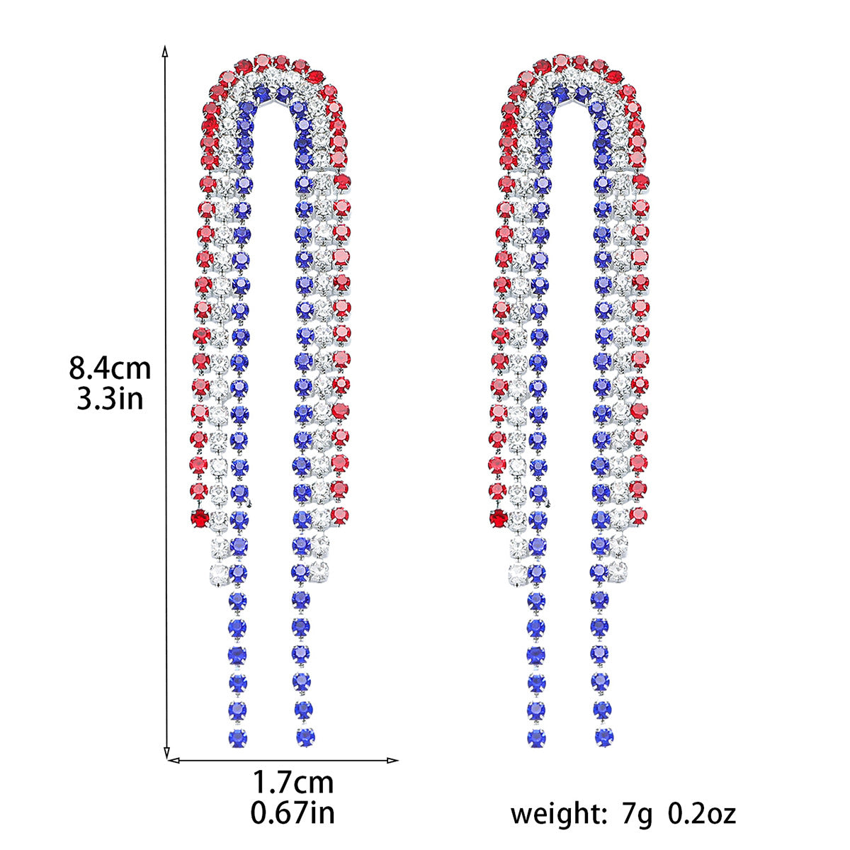 Wholesale Independence Day Super Sparkling Long Tassel Earrings