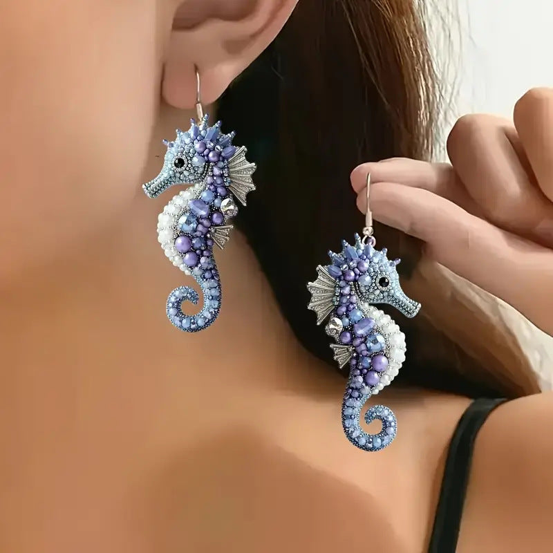 Wholesale marine series diamond seahorse pattern 2D acrylic suit earrings necklace