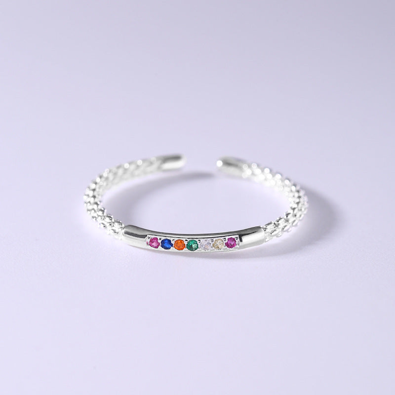 Wholesale 925 Sterling Silver Rainbow Zirconia Open Ring