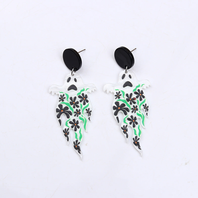 Wholesale  Halloween Earrings  Personalized Acrylic Pumpkin Skull Flower Ghost Earrings