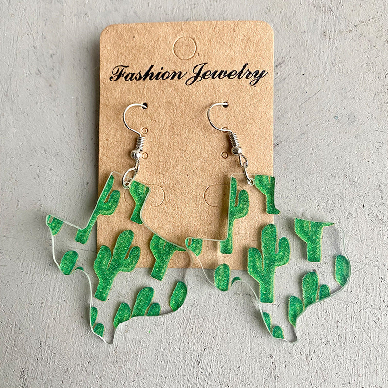 Wholesale USA Texas Map Sunflower Cactus Print Western Style Acrylic Earrings