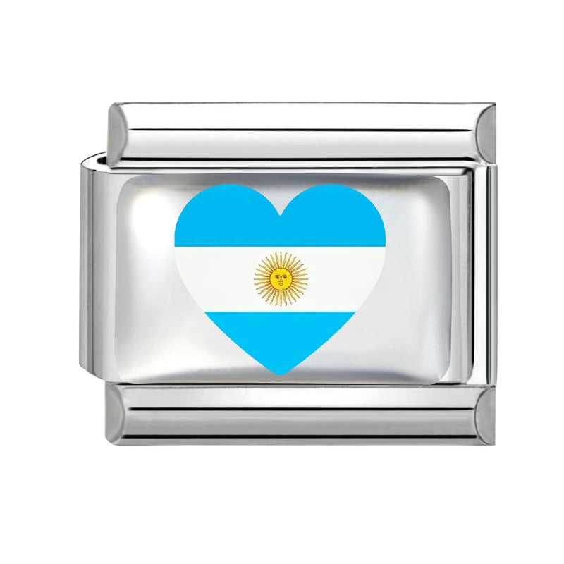 Wholesale Electroplated Stainless Steel Heart Italian Flag Charm DIY Bracelet Jewelry Accessory Boutique Resale