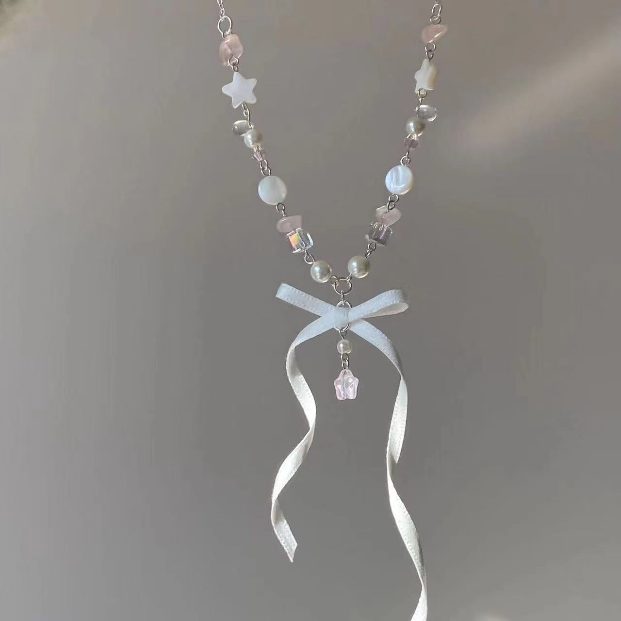 Wholesale Strawberry bubble summer dopamine bow red heart sweet colorful beaded necklace