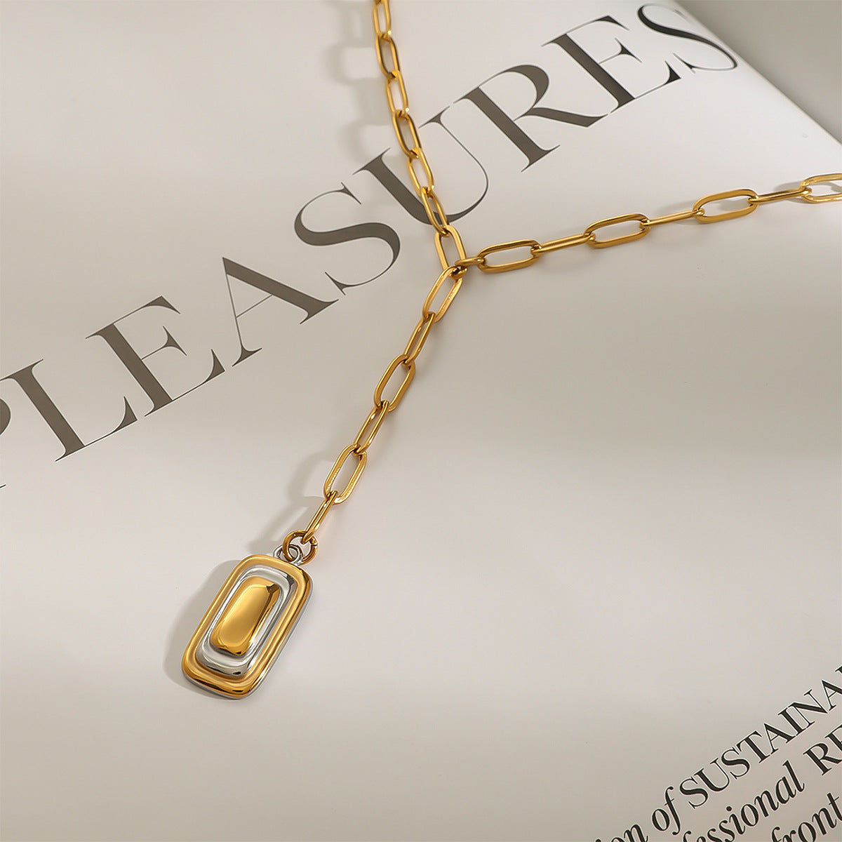 Wholesale 18k gold stainless steel gold and silver color square color  five-pointed star necklaces