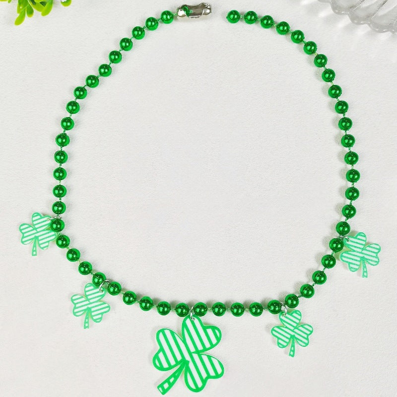 Wholesale St. Patrick's Day Shamrock Acrylic Necklace ACC-NE-GL001