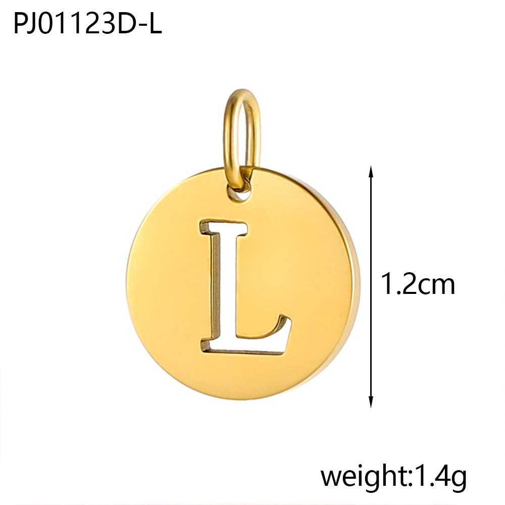 Wholesale Stainless steel round brand 26 letter hollow DIY pendant