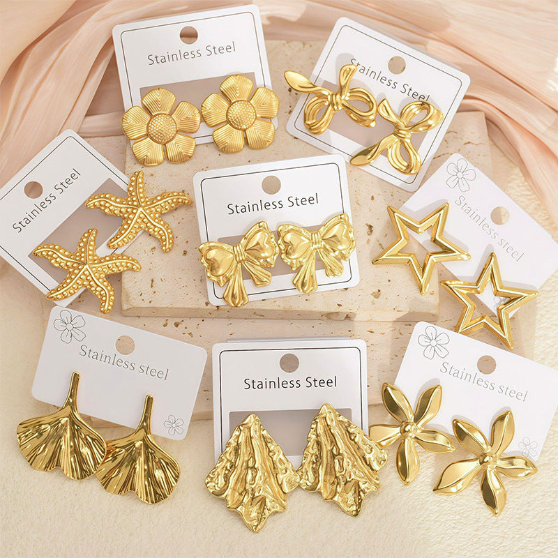 Wholesale Vintage Stainless Steel Electroplated Gold Geometric Earrings