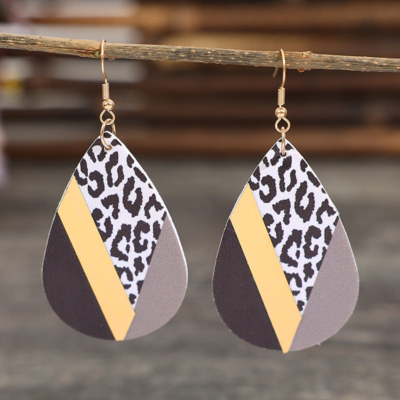 Wholesale Vintage Leopard Print Drop Earrings with Faux Leather and Golden Accents for Everyday Wear or Gift