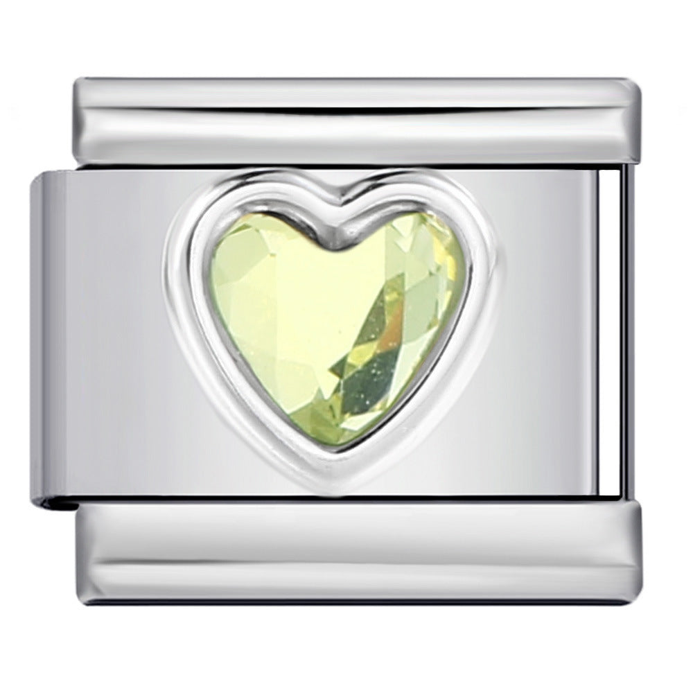 Wholesale italian Charm Bracelet 9mm DIY Heart-Shaped Micro-Inlaid  Creative Stainless Steel Composable Bracelet