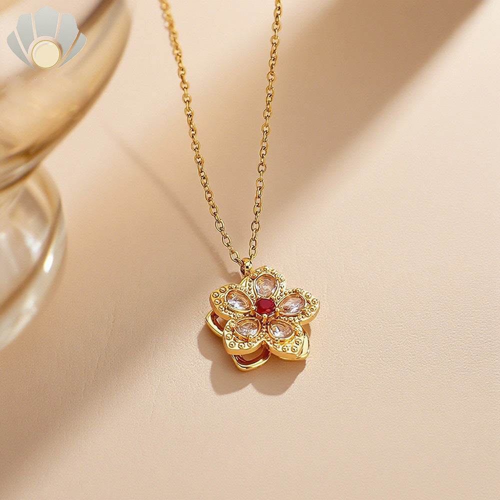 Wholesale Women S Four Leaf Clover Rhinestone Rotating Necklace Gold Plated Titanium Steel Magnetic Collarbone Chain Fashion Jewelry Gift