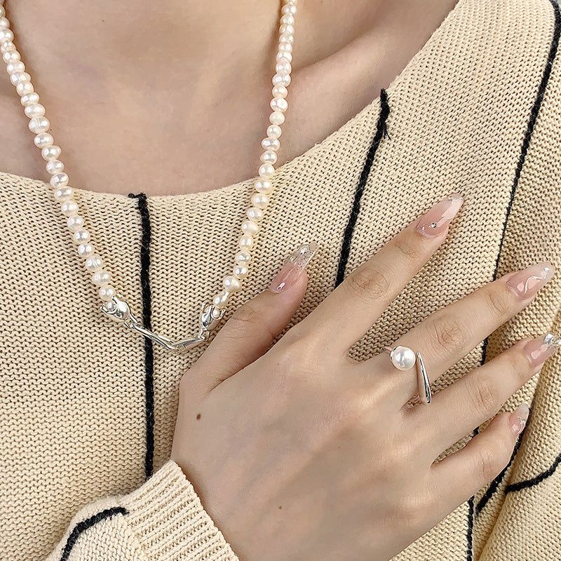 Wholesale S925 Sterling Silver Pearl Adjustable Ring