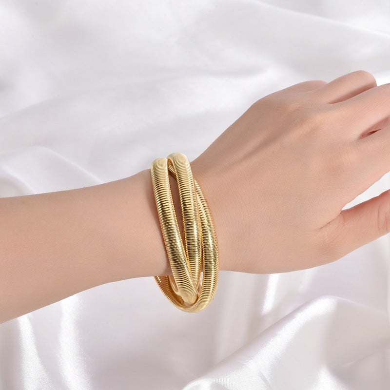 Wholesale Titanium steel three-layer semicircle wide bracelet