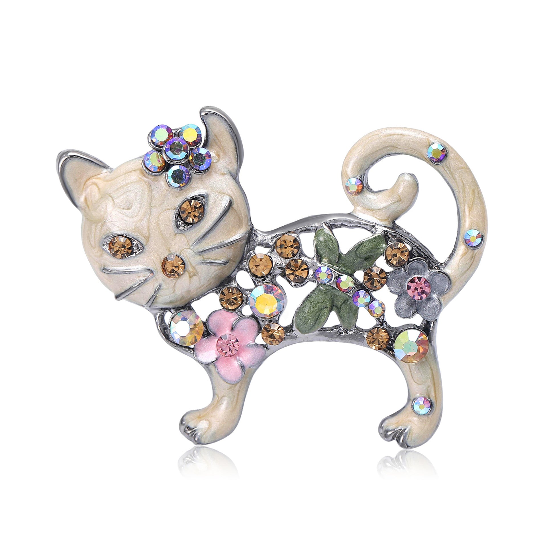 Wholesale Alloy Green Rhinestone Cat Brooch Stylish Suit Clothing Pin For Women Chic Boutique Accessory