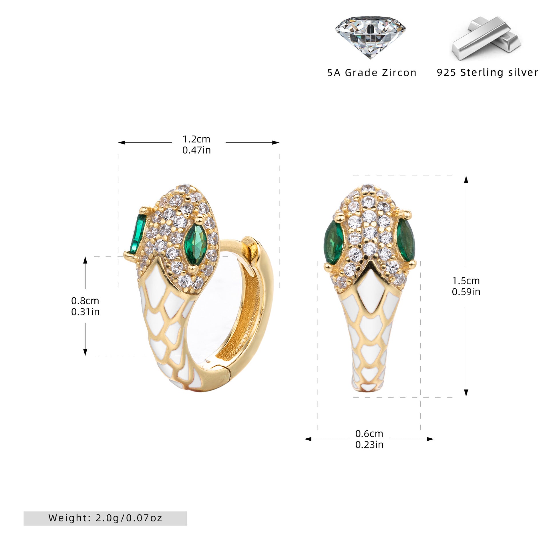 Wholesale s925 Sterling Silver Snake Ear Buckle Color Oil Drop Earrings