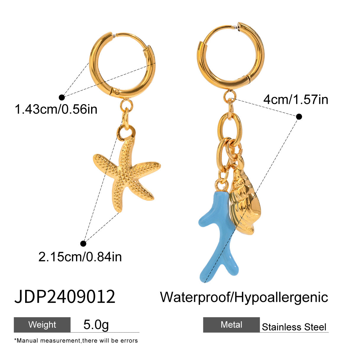 Wholesale  18k gold stainless steel toothed shell smooth love shoes ear buckle earrings