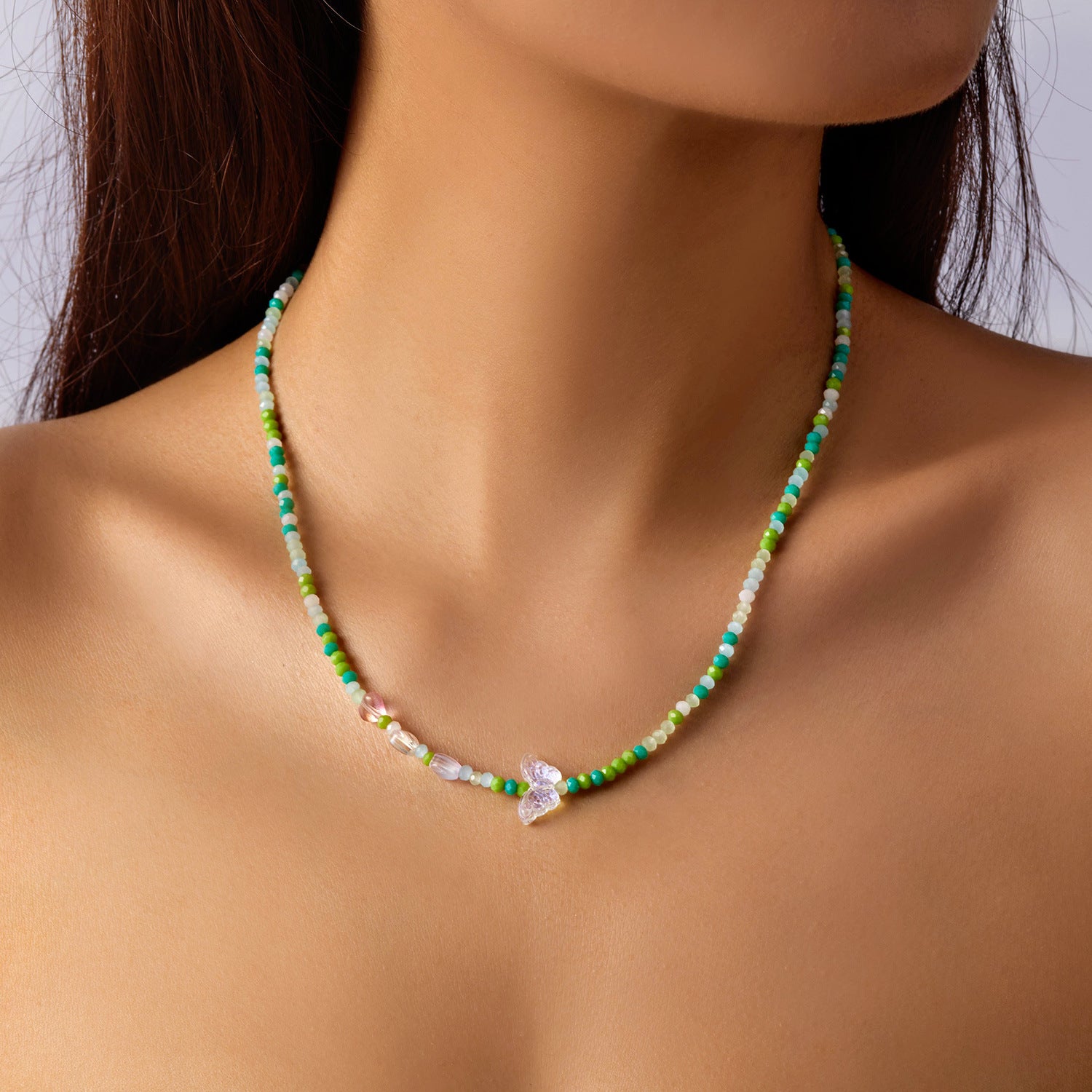 Wholesale  crystal acrylic butterfly card neck chain necklace