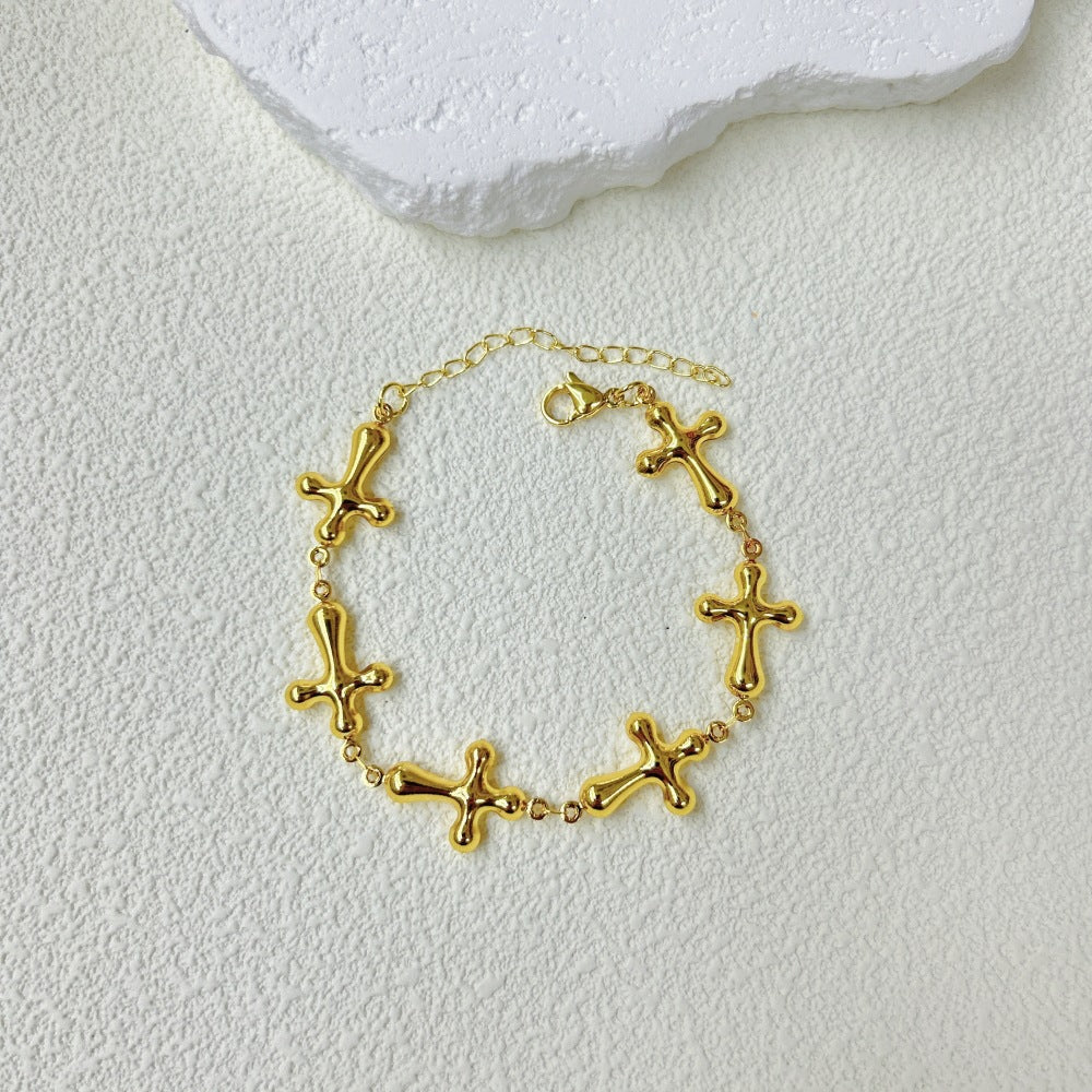 Wholesale  light luxury stainless steel three-dimensional hollow cross bracelet necklace suit