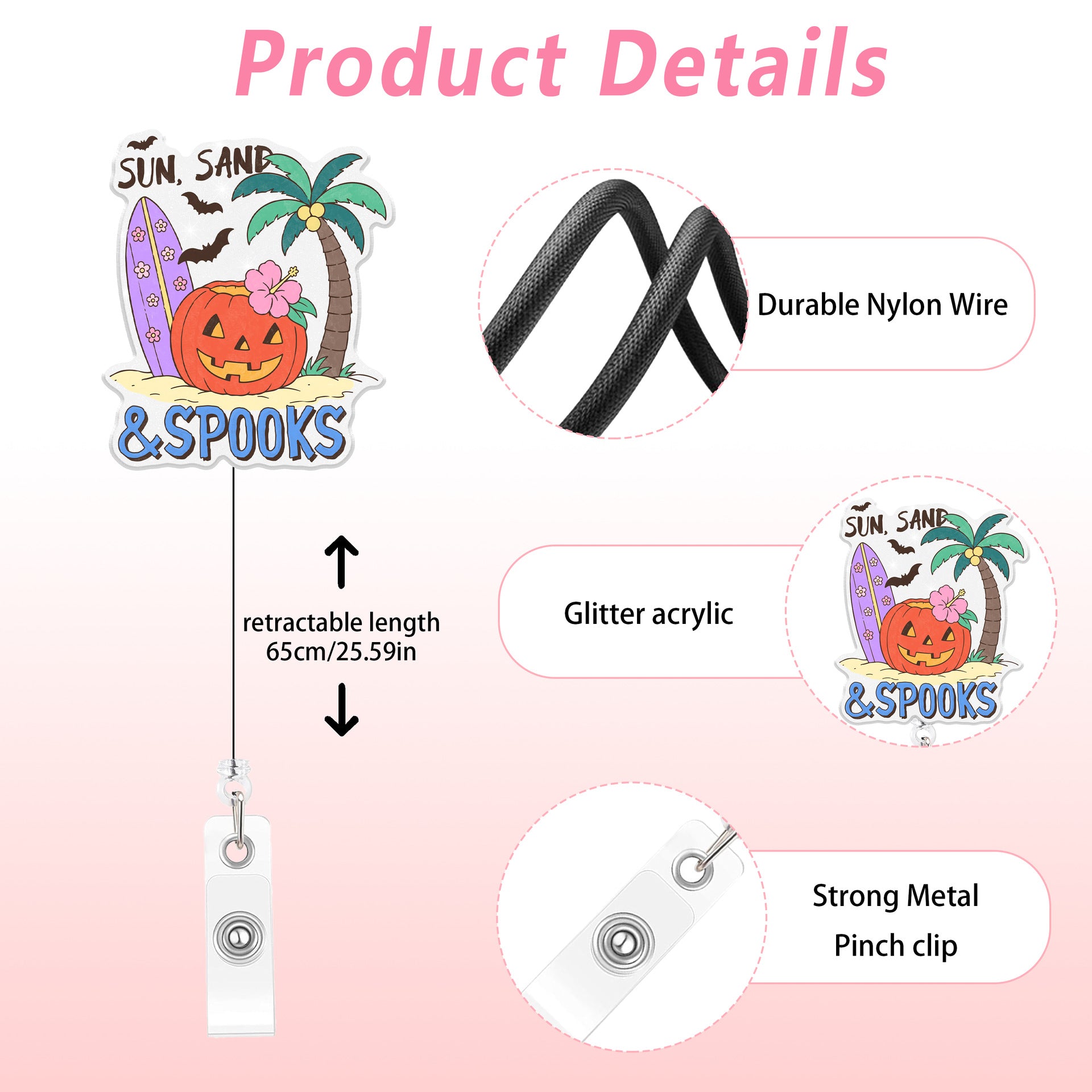 Wholesale Acrylic  BOO Cartoon Retractable Badge Reel Decorative Pendant For Party And Everyday Use