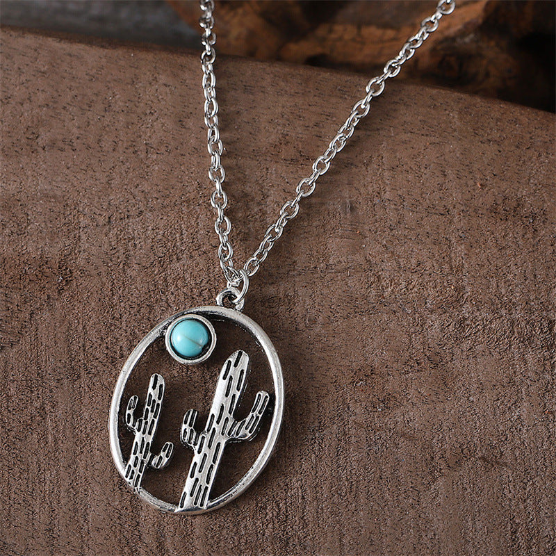 Wholesale Creative hollow cactus geometric oval earrings necklace