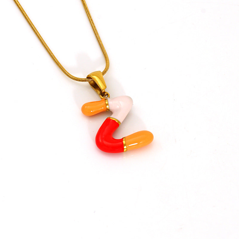 Wholesale Titanium steel oil drop 26 English letter necklace