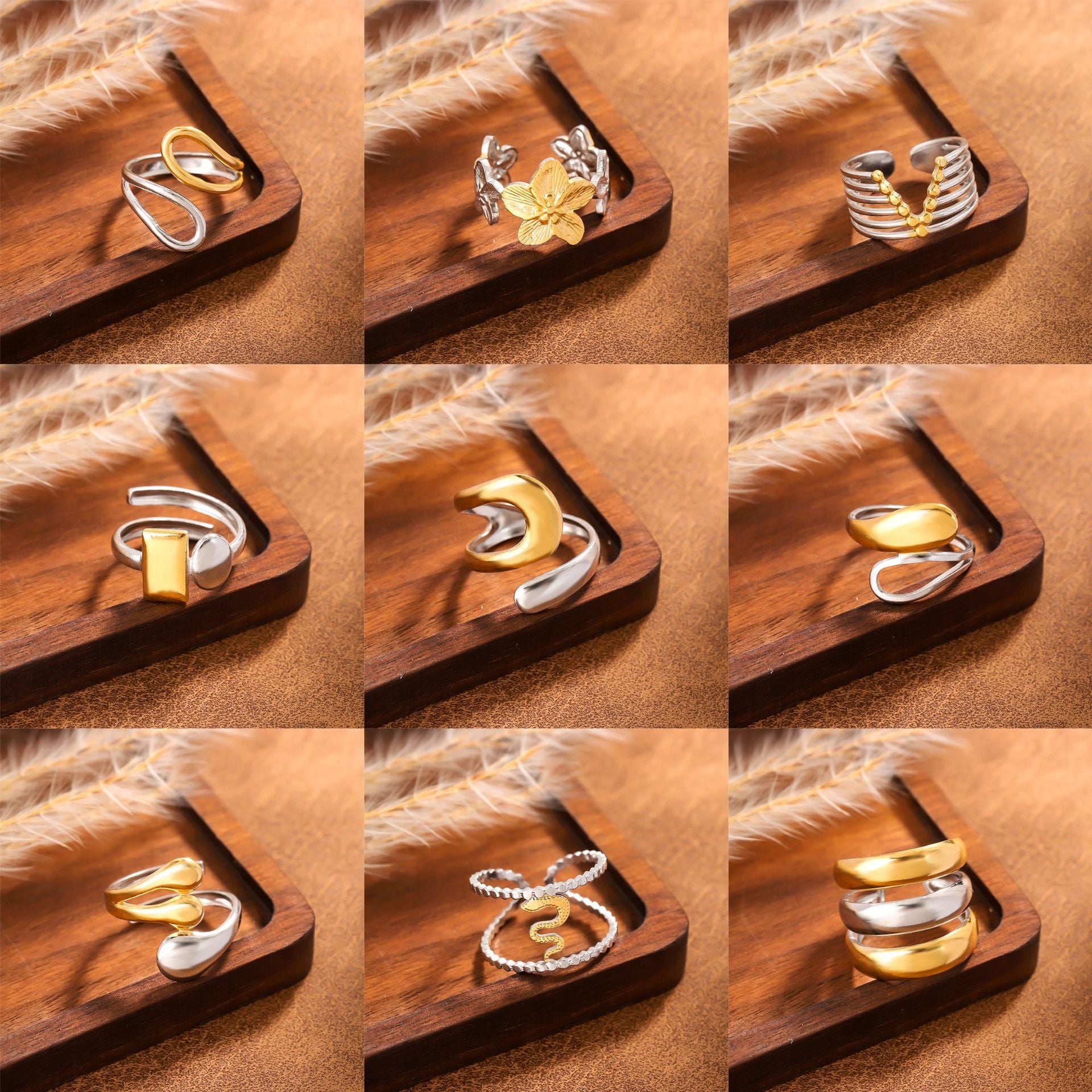 Wholesale Stainless Steel Geometric Open Wide-Band Ring