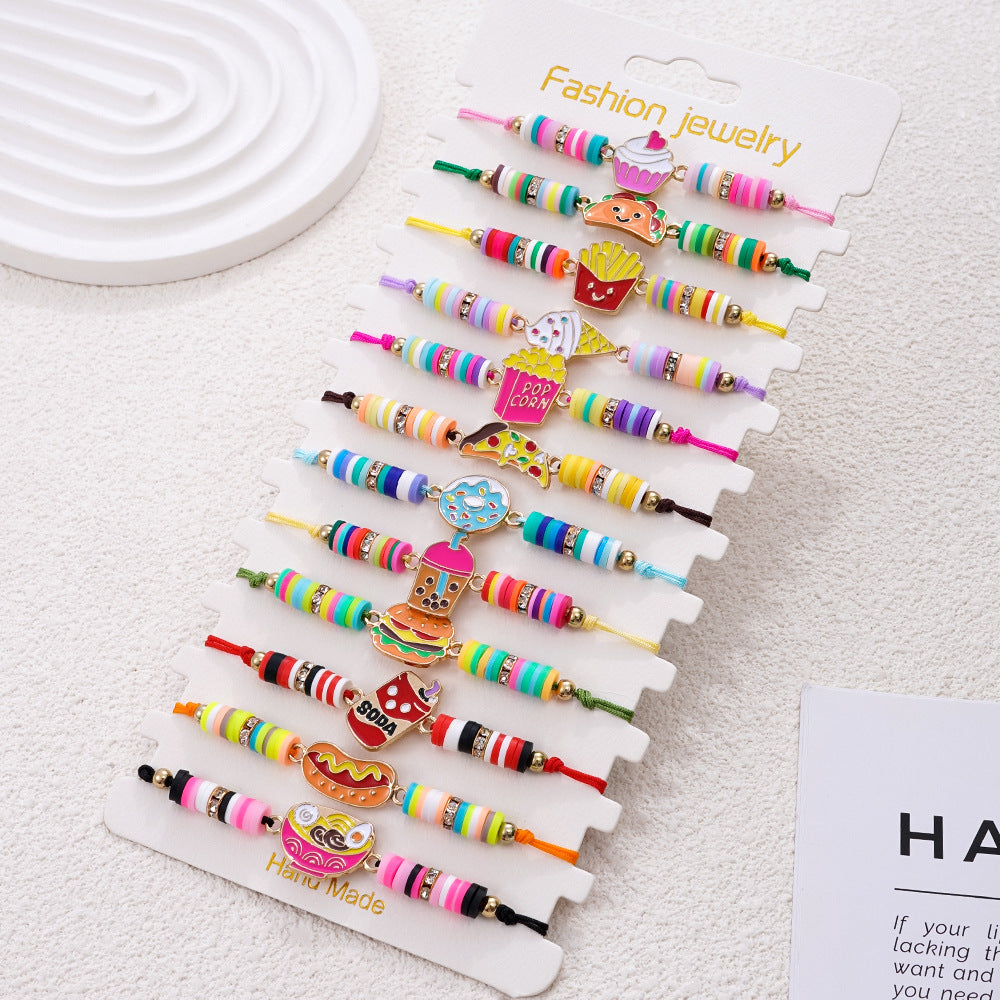 Wholesale Colorful polymer clay beaded cartoon animal pattern bracelet hand-woven adjustable size children' s jewelry