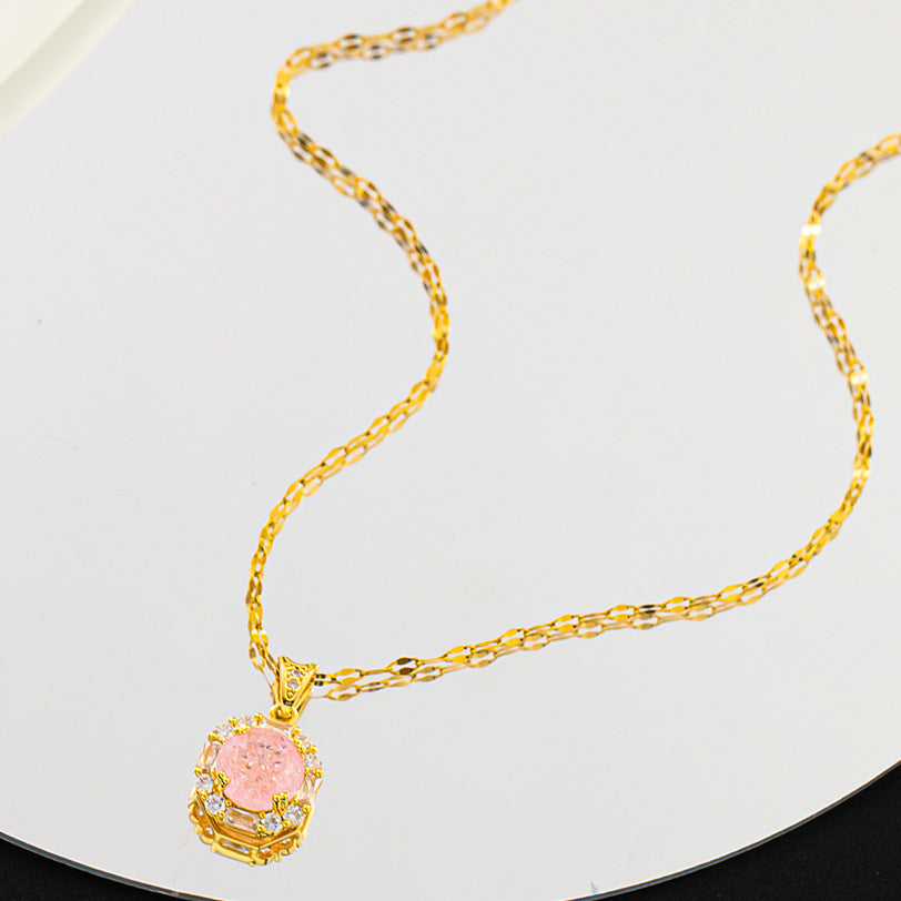 Wholesale Ice Stone Pink Diamond Light Luxury Copper Gold-plated Titanium Steel Necklace Luxury Necklaces ACC-NE-XuHao004