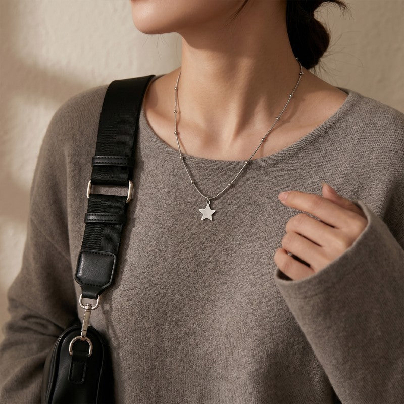 Wholesale Stainless Steel Five Point Star Pendant Necklace Minimalist Korean Style Everyday Fashion Jewelry Gift