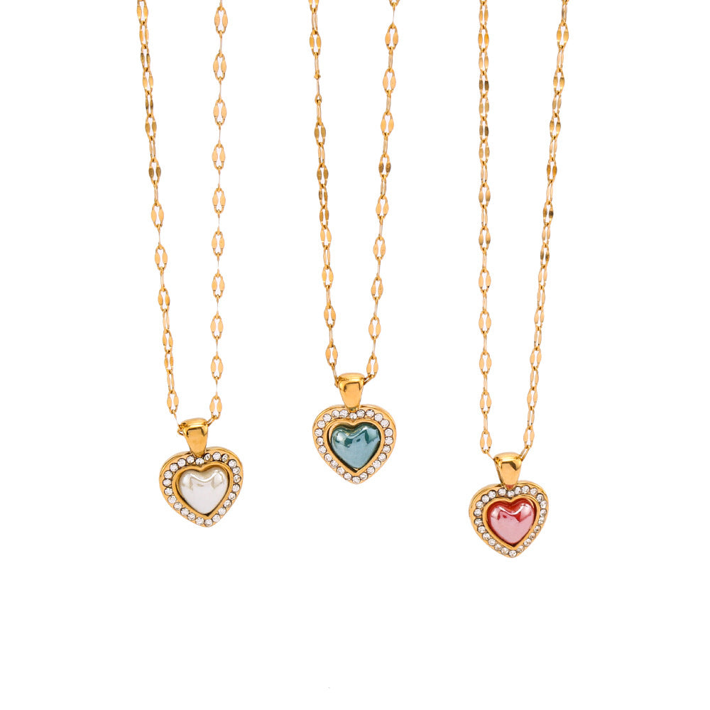 Wholesale  Stainless steel love-shaped necklace oil drop clavicle chain