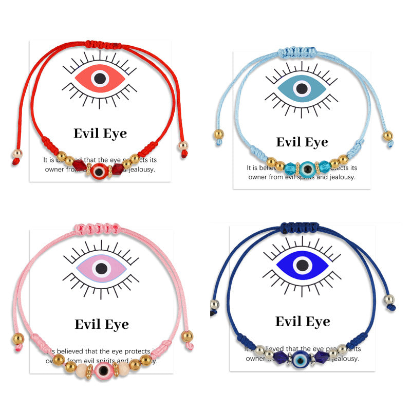 Wholesale Handmade Evil Eye Adjustable Braided Couple Bracelet Dark Blue Geometric Bead Jewelry Accessory Everyday Gift
