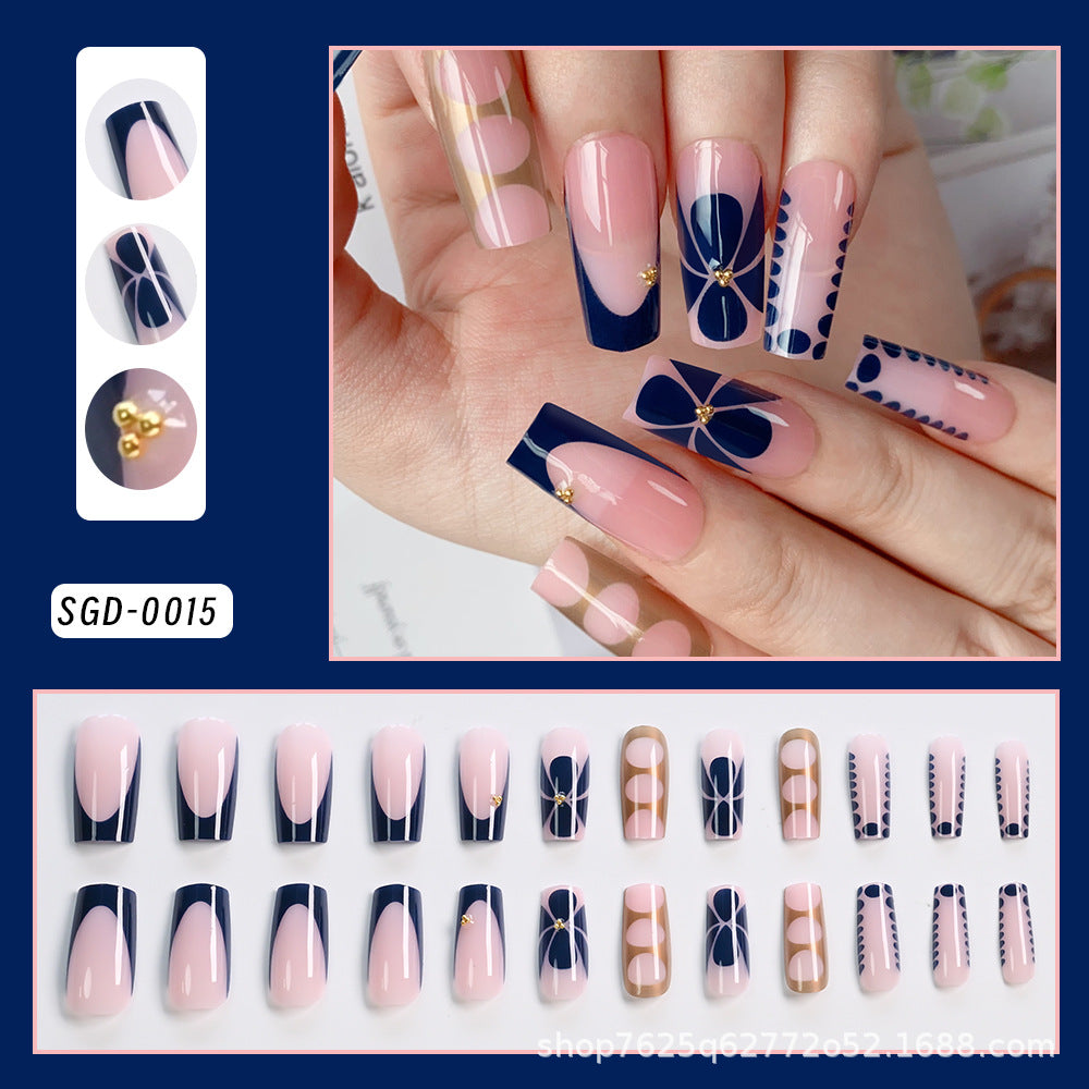 Wholesale 24Pcs Christmas Press On Nails Short Square Almond Gradient Rhinestone Cute Flower Design For Boutique Resale
