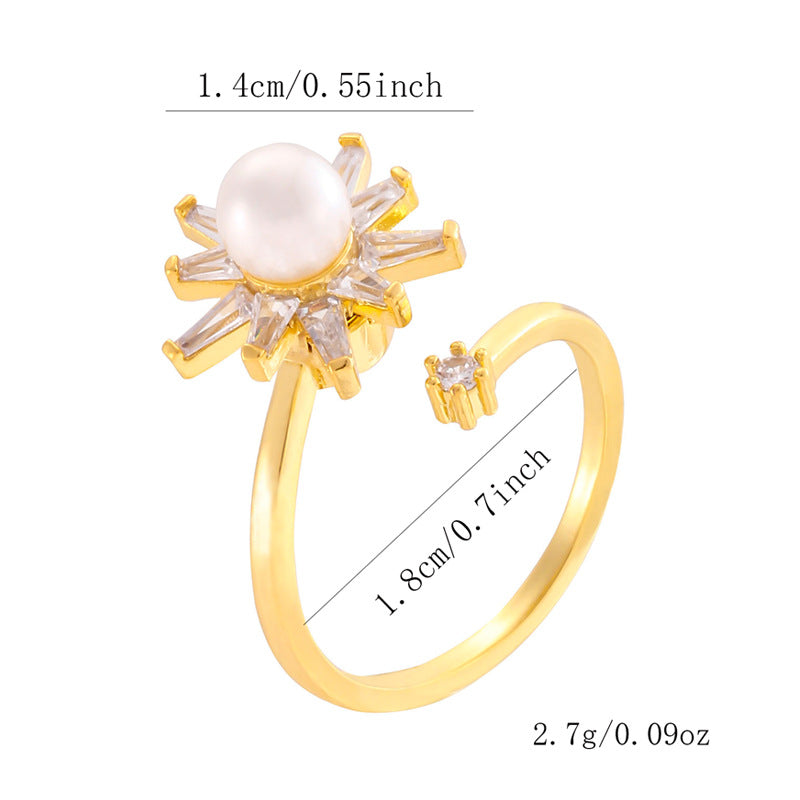 Wholesale Gold Plated Adjustable Rotating Ring Star Moon Zircon Women' s Fashion Jewelry Gift