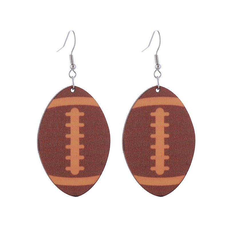 Wholesale Football Simple Print Wooden Earrings