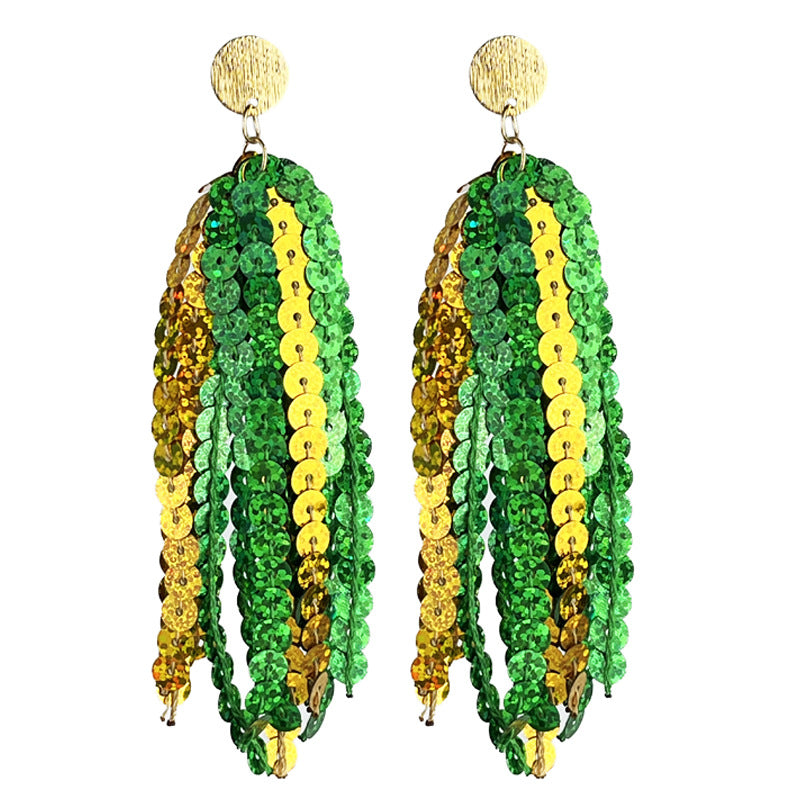 Wholesale 2 pairs/pack St. Patrick's Green Sparkling Tassel Metal Stud Earrings ACC-ES-HY225