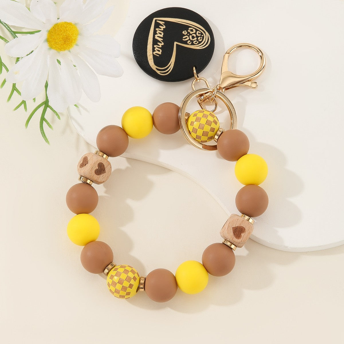 Wholesale  Wooden Bead Silicone Bracelet Keychains