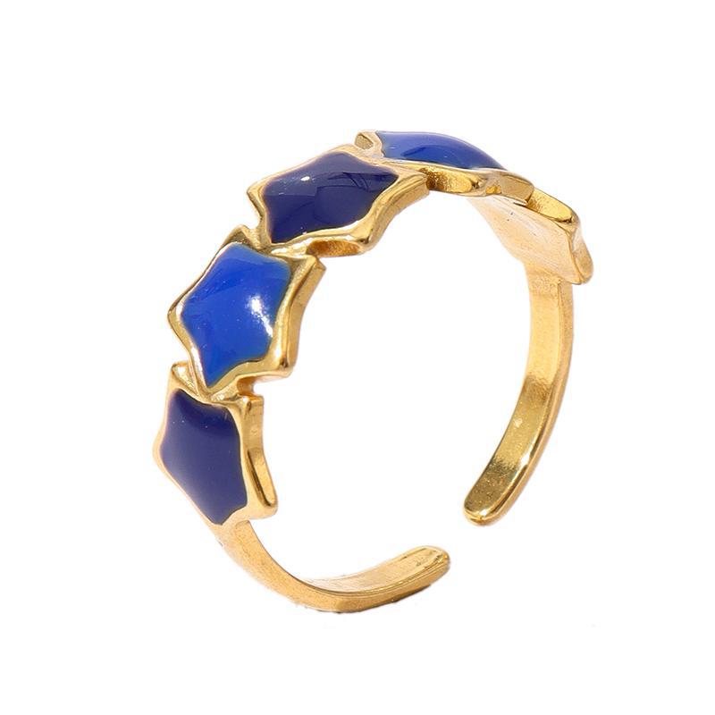 Wholesale Oil Dripping Star Leaf Stainless Steel Ring 18k Gold Plated Rings ACC-RS-MuC012