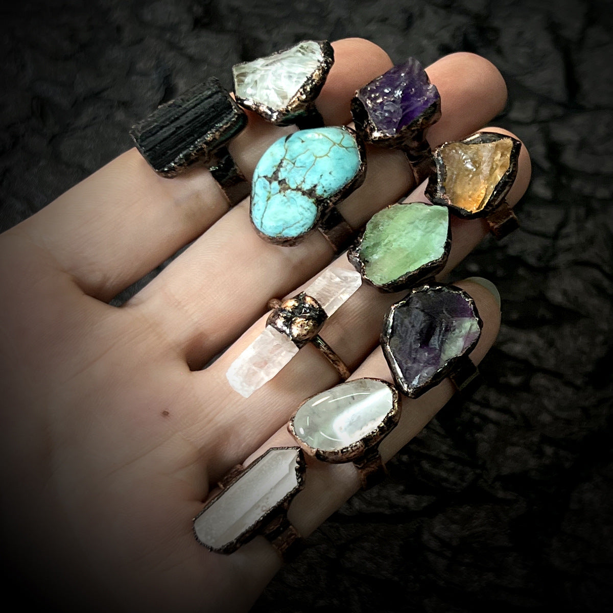 Wholesale Retro Style Natural Stone Opening Adjustable Rings