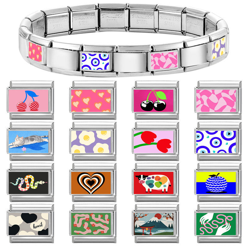 Wholesale 9mm Italian Charm Starter Bracelets DIY square Single Section Creative Stainless Steel Composable Bracelet