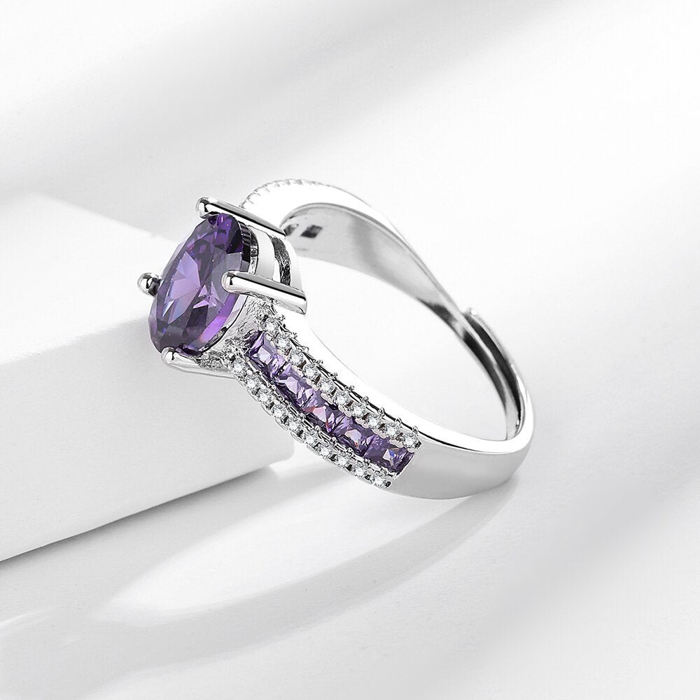 Wholesale Light Luxury Brilliant Blue Pointed Crystal Color Zircon Ring