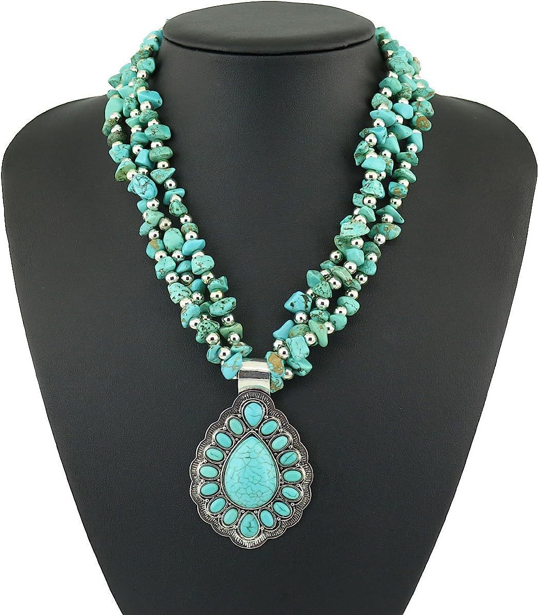 Wholesale Alloy Electroplated Bohemian Retro Turquoise Beaded Necklace,  Stylish Jewelry Accessory for Resale