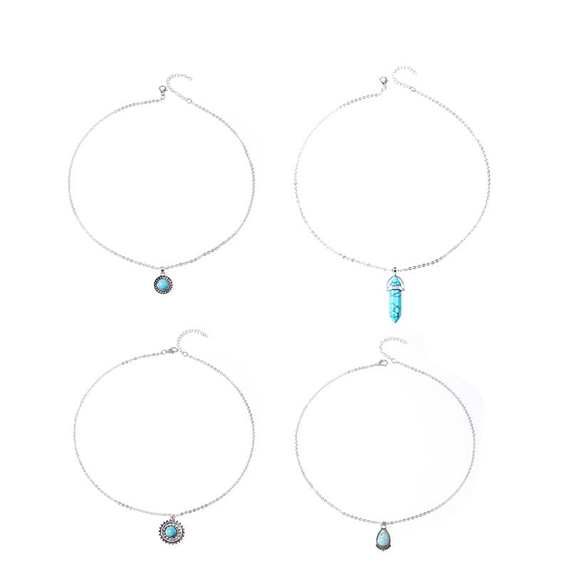 Wholesale Retro Chinese Style Alloy Turquoise Necklace,  Fashion Jewelry Accessory for Boutique Resale