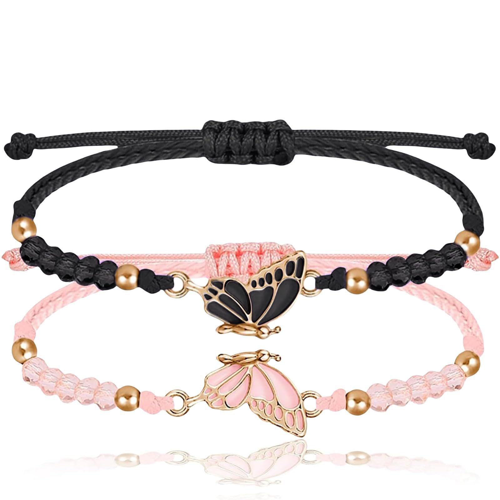 Wholesale Handmade Crystal Butterfly Friendship Bracelet Adjustable Wax Cord Gift for Couples